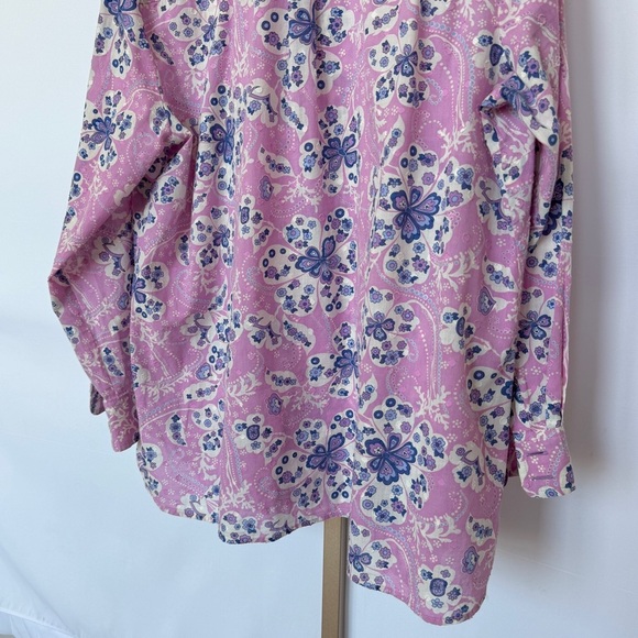 Talbots Women's Plus 2X Floral Cotton Blouse Long Sleeve Collared Button Down - Picture 11 of 13